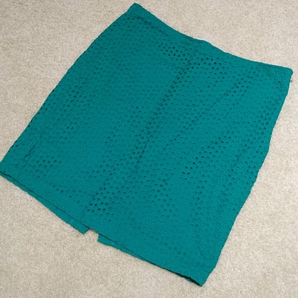 Max Studio pencil skirt cotton eyelet green size 10 - Picture 1 of 5